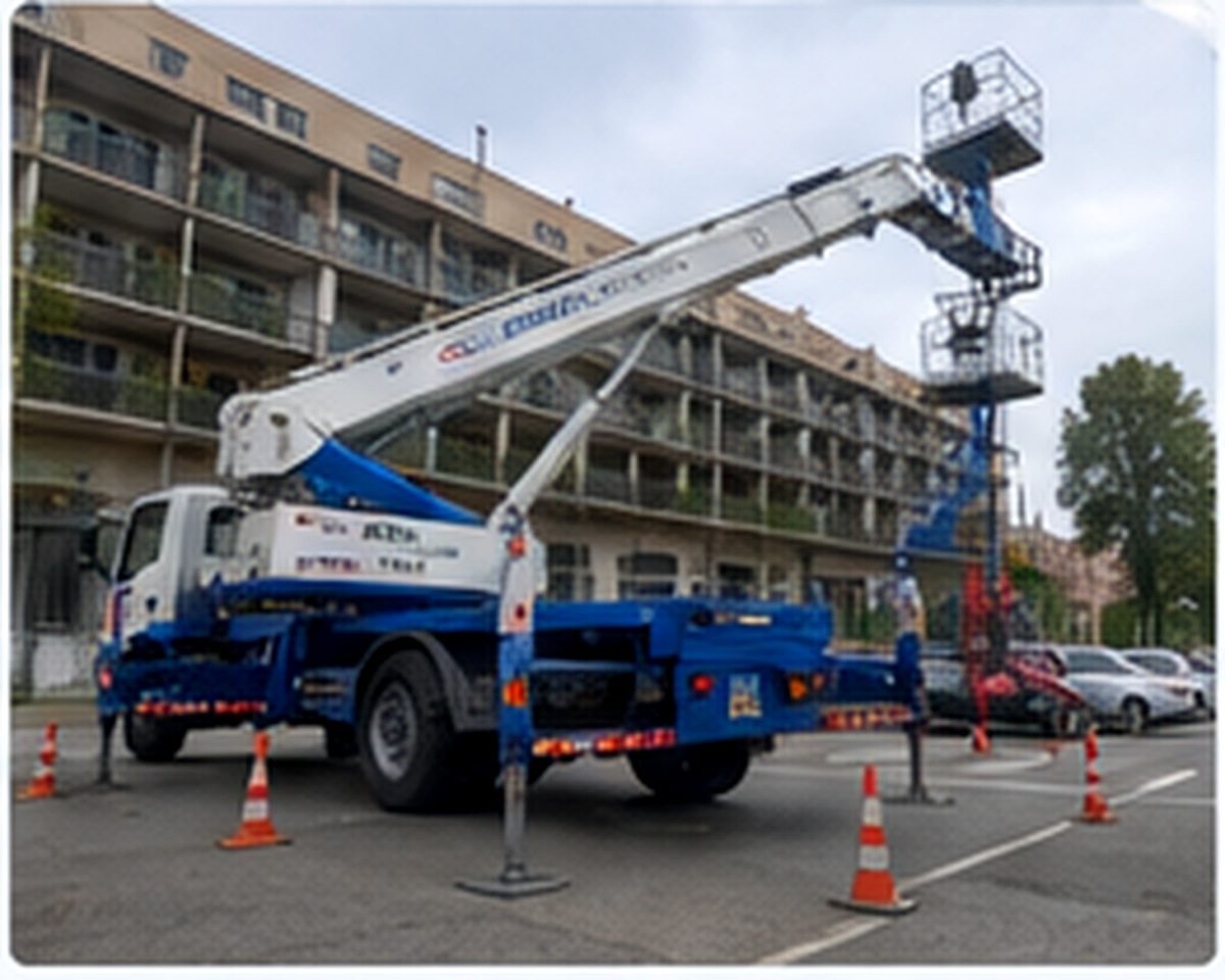 Autoscala operativa posizionata presso un edificio residenziale