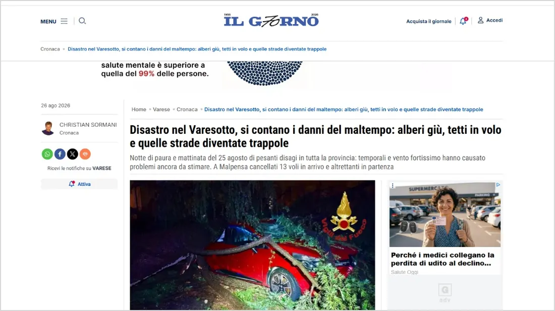 Screenshot del titolo pubblicato da Il Giorno