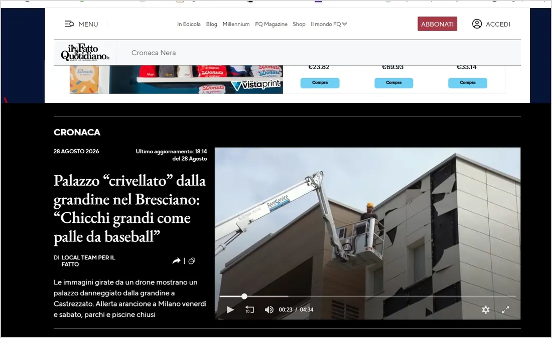 Screenshot del titolo pubblicato da Il Fatto Quotidiano