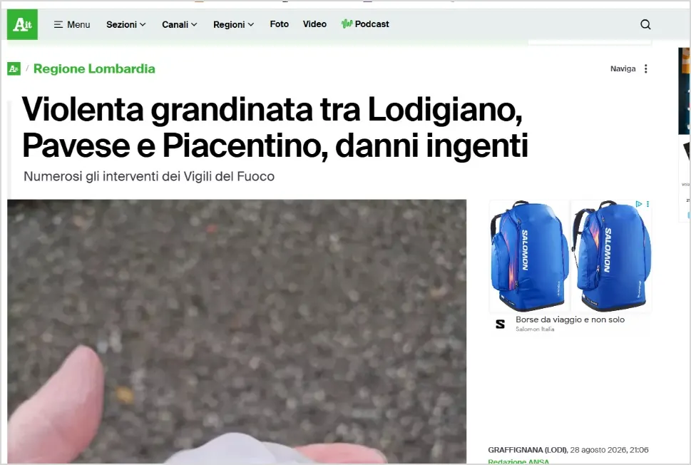Screenshot del titolo pubblicato da ANSA Lombardia