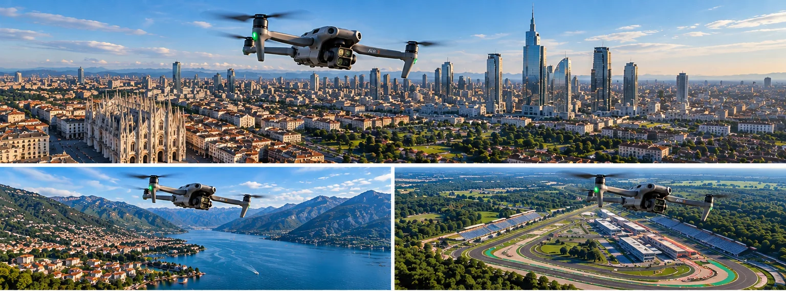 DJI Air 3 in volo tra Milano, lago e circuito di Monza